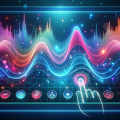 Dall e 2023 10 18 15 56 08 illustration of a vibrant waveform oscillating across a digital screen with touch icons suggesting interactivity and adjustment options