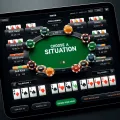 Dall e 2024 05 14 15 43 34 a sleek professional poker interface with a black background the interface features a dropdown menu labeled choose a situation and displays differ